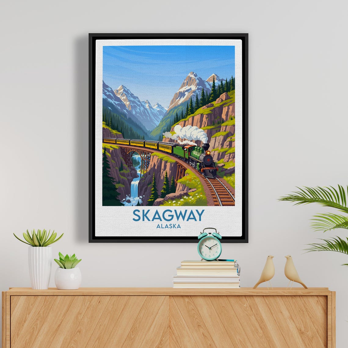 Skagway Alaska Steam Train Crossing Trestle Bridge Mountain Poster - Image 5