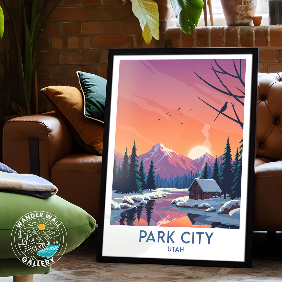 Park City Utah Snowy Mountain Cabin Sunset River Winter Poster - Image 6