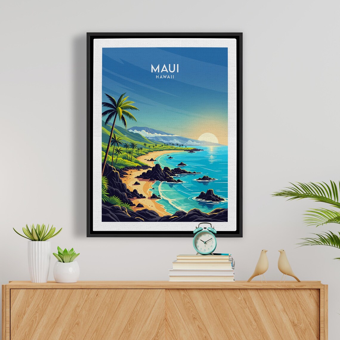 Maui Hawaii Tropical Beach Sunset Palm Trees Lava Rock Shore Poster - Image 4