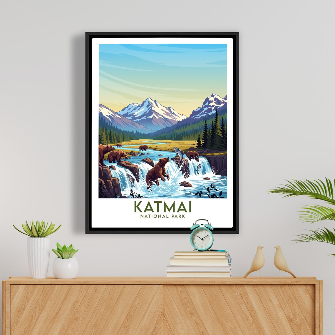Katmai National Park Brown Bears Fishing Salmon Waterfall Poster - Image 5