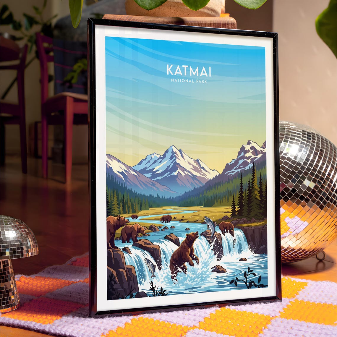 Katmai Alaska Brown Bears Catching Salmon Falls Wildlife Poster - Image 4
