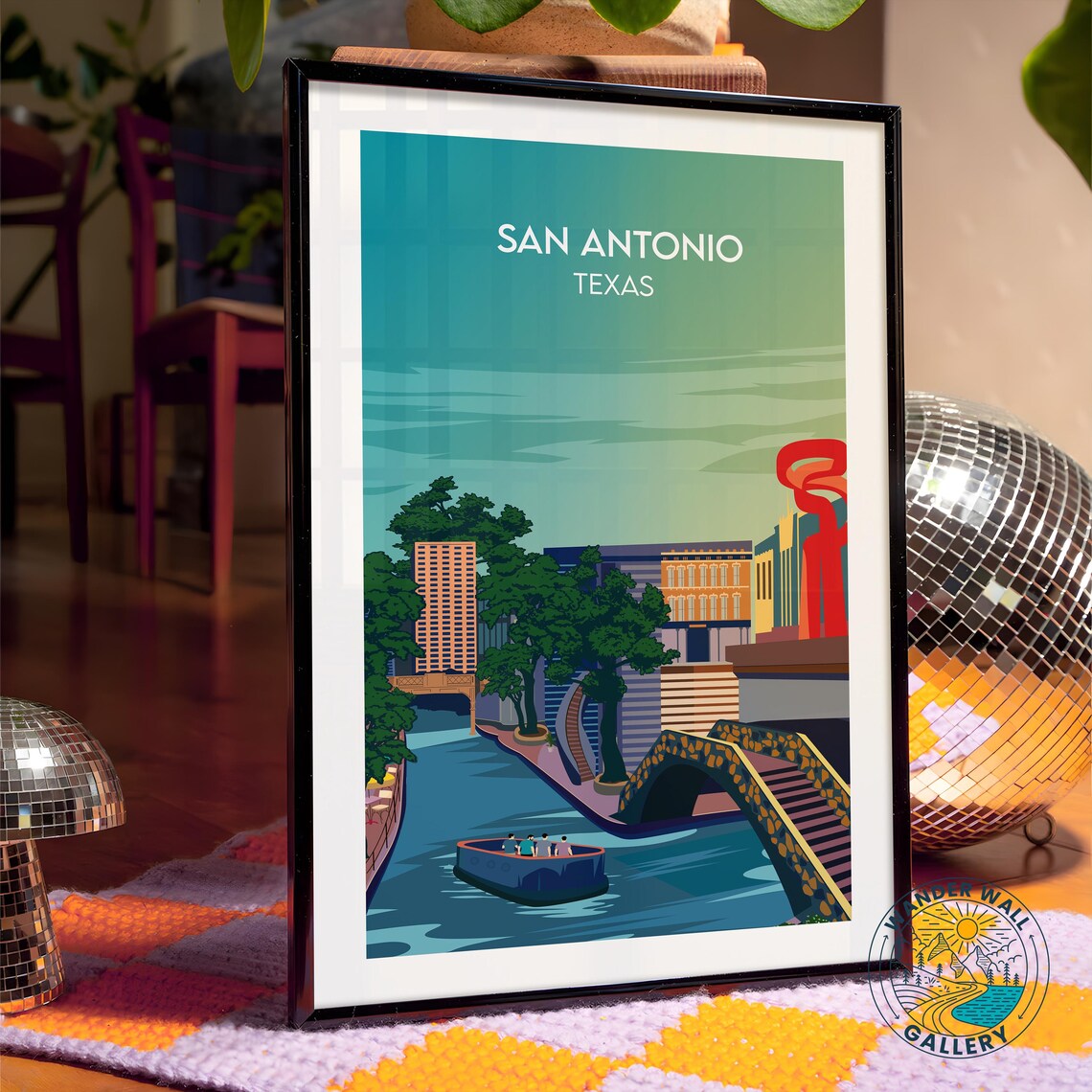 San Antonio Texas Vibrant Riverwalk Canal Boat Travel Poster - Image 4