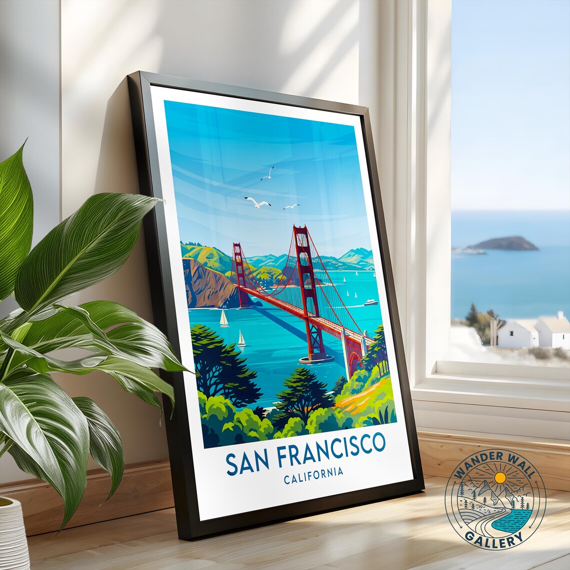 San Francisco Golden Gate Bridge Bay Sunset Retro Travel Poster - Image 2