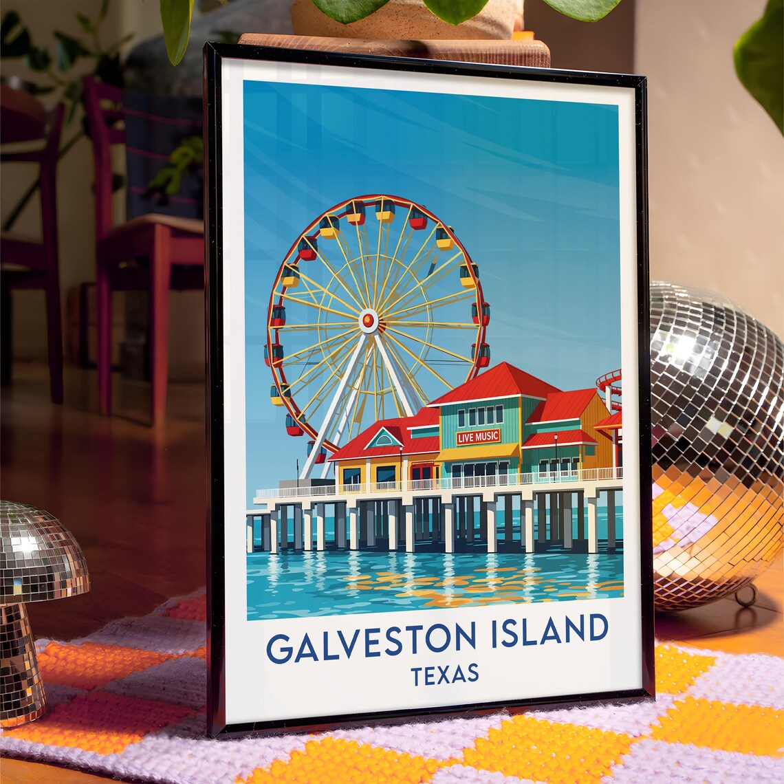 Galveston Island Pleasure Pier Giant Ferris Wheel Ocean Poster - Image 4