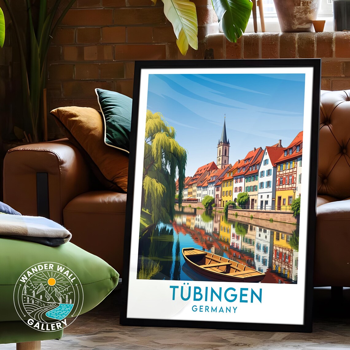 Tubingen Germany Half Timbered Canal Reflection Travel Poster - Image 6