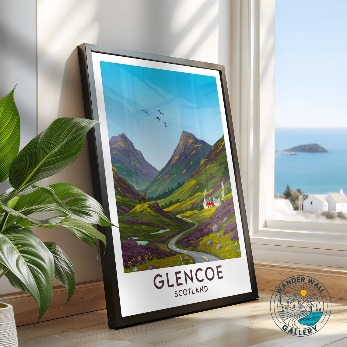 Glencoe Scotland Valley Road Stag Deer Highland Cottage Art Poster - Image 2
