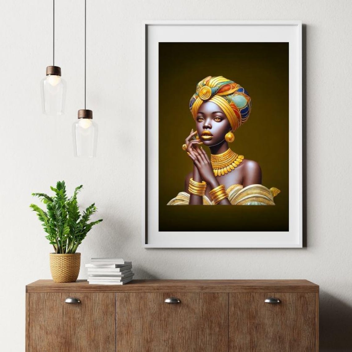Elegant African Woman with Colorful Headwrap and Gold Jewelry Poster - Image 3
