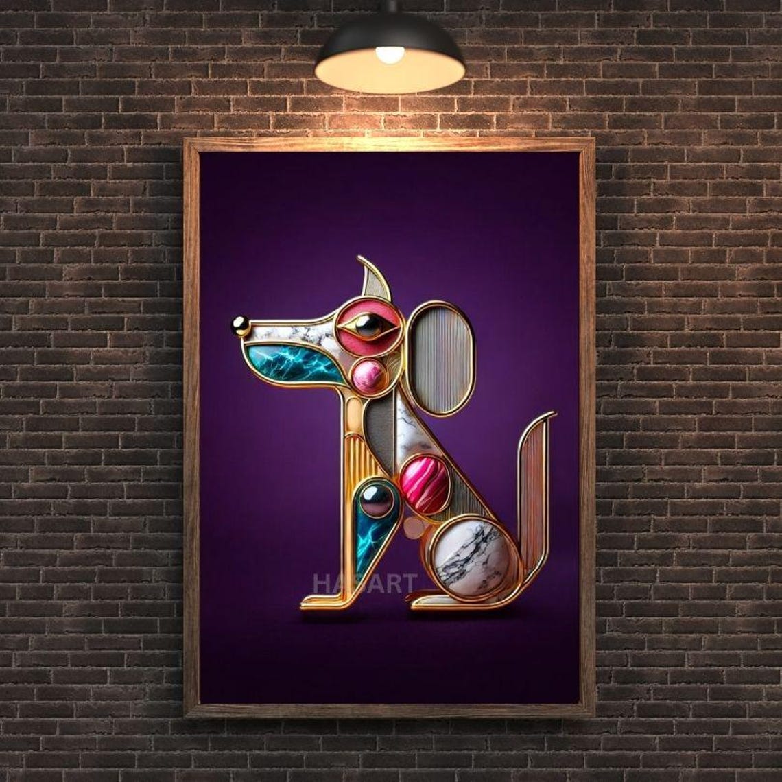 Mosaic Gemstone Dog Profile on Royal Purple Background Poster