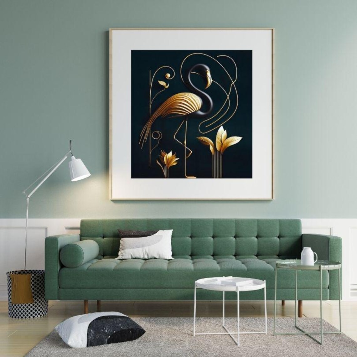 Black And Gold Line Art Flamingo Elegant Botanical Art Poster - Image 3
