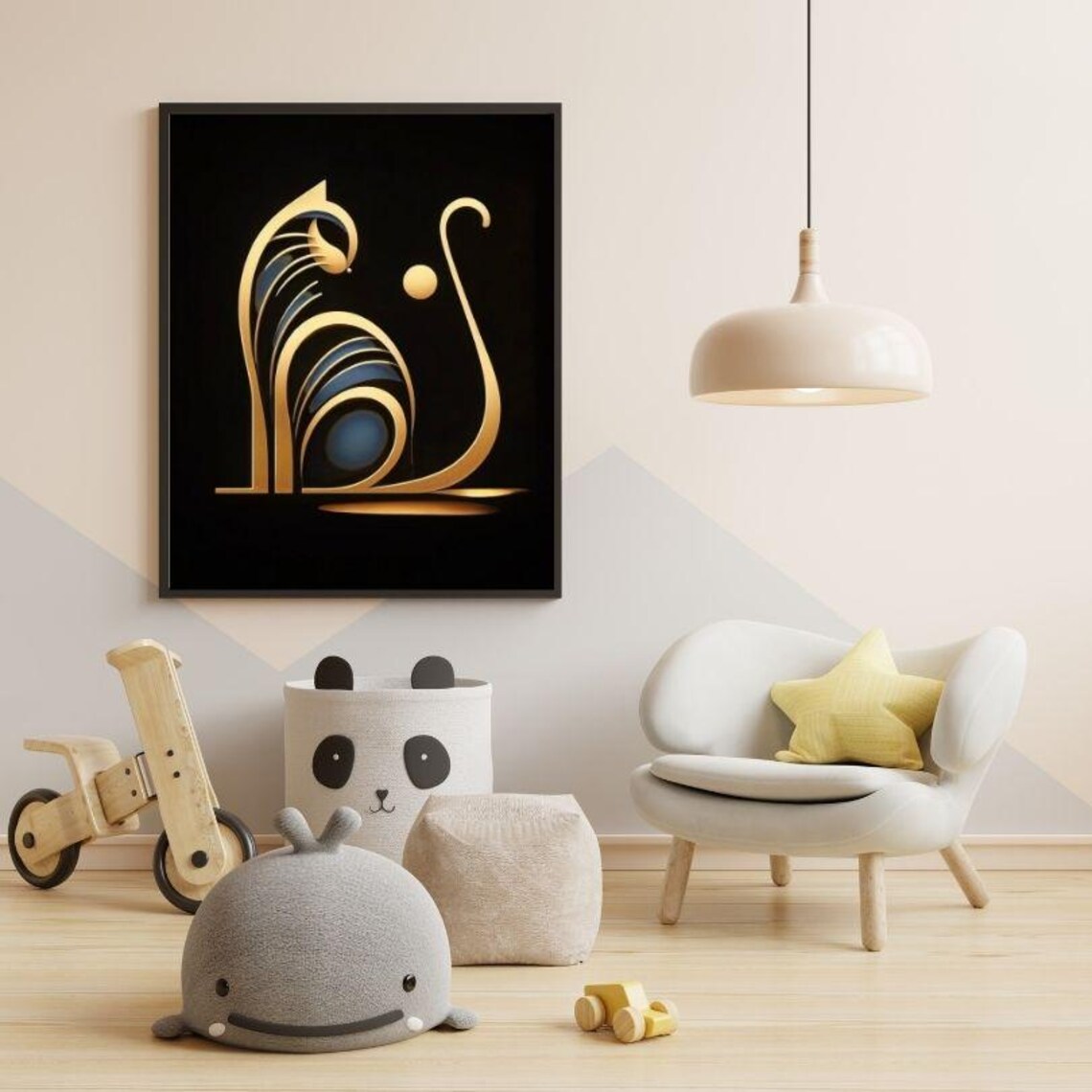 Elegant Black and Gold Cat in Minimalist Line Art Style Poster - Image 2