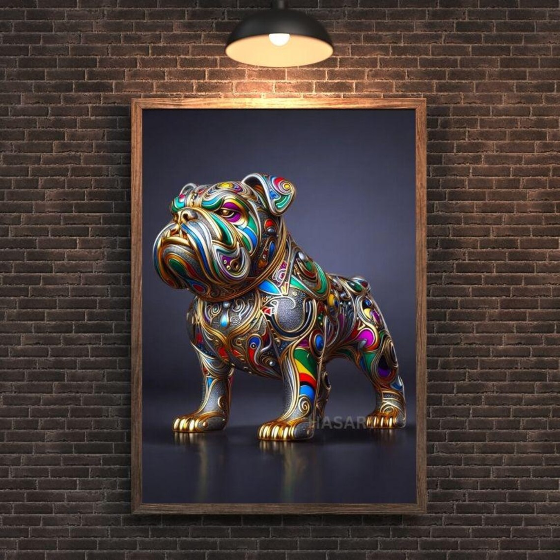 Rainbow Metallic Enamel Bulldog Statue Standing Modern Art Poster