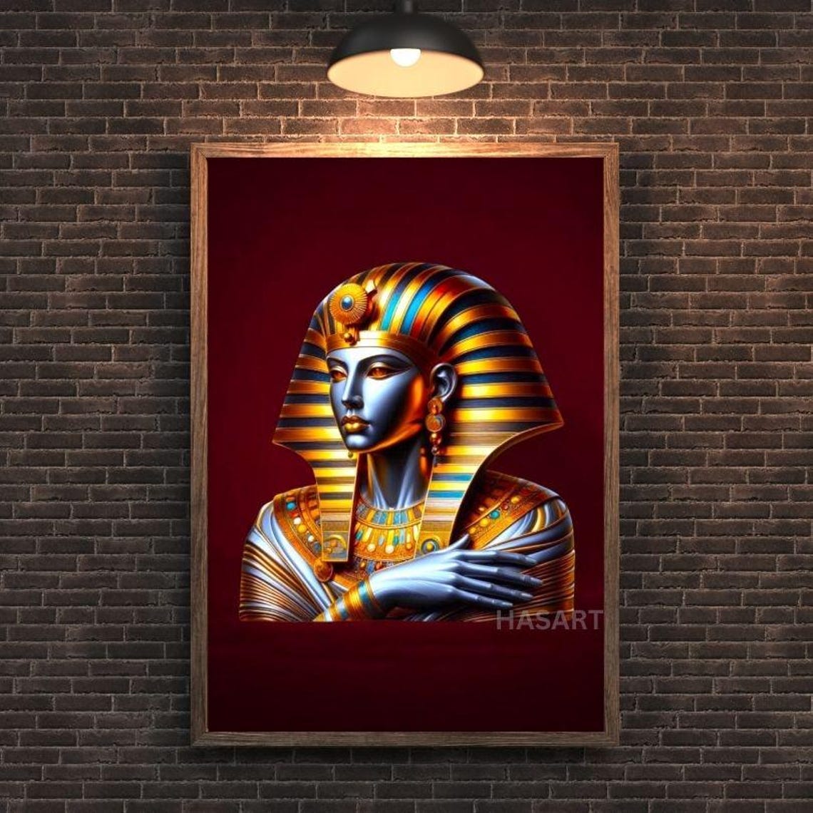 Golden Egyptian Pharaoh Mask Sculpture Bust On Red Classic Art Poster