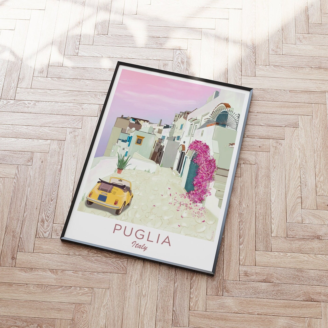 Italy Travel Print Italy Puglia Travel Poster Puglia Illustration Vintage Fiat 500 Puglia Wall Art Oldtimer Illustration Puglia Art - Image 3