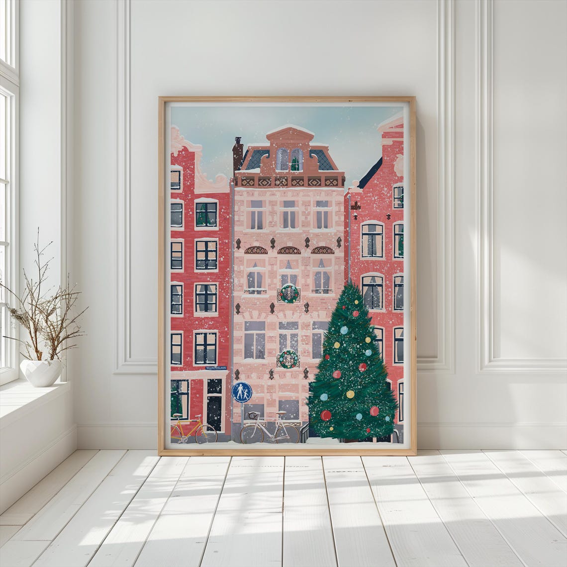 Amsterdam Christmas Canal Houses Bikes Snowy Holiday Art Poster - Image 4