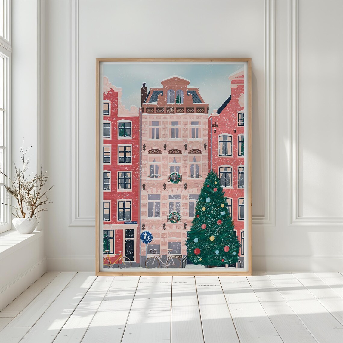 X Mas In Amsterdam City Illustration Christmas Amsterdam Travel Poster Holland Christmas Travel Print Amsterdam Holiday Gift - Image 4