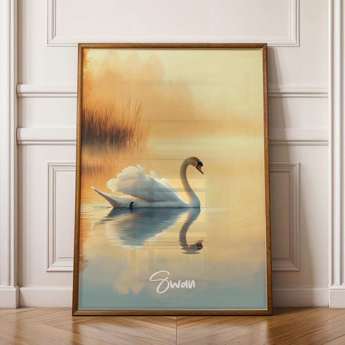 Swan Lake Art Print Minimalist Bird Illustration Nature Decor