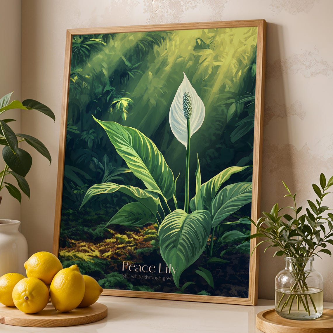 Peace Lily Still White Through Green Tropical Botanical Art Poster