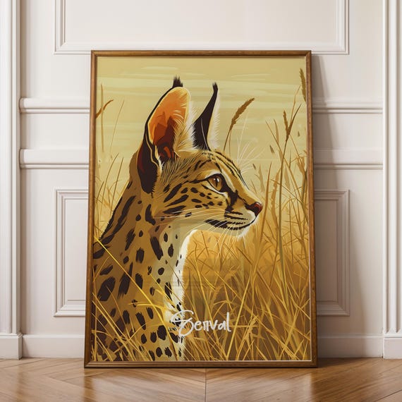 Serval Cat Art Print Exotic African Wildlife Illustration