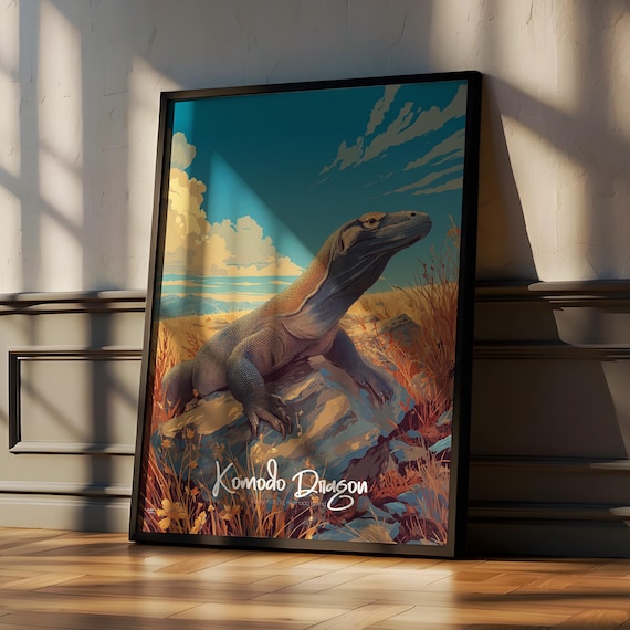 Komodo Dragon Framed Poster Reptile Jungle Nursery Wall Art