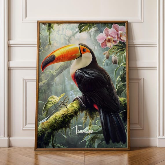 Toucan Art Print Tropical Jungle Bird Illustration Exotic Wildlife Decor