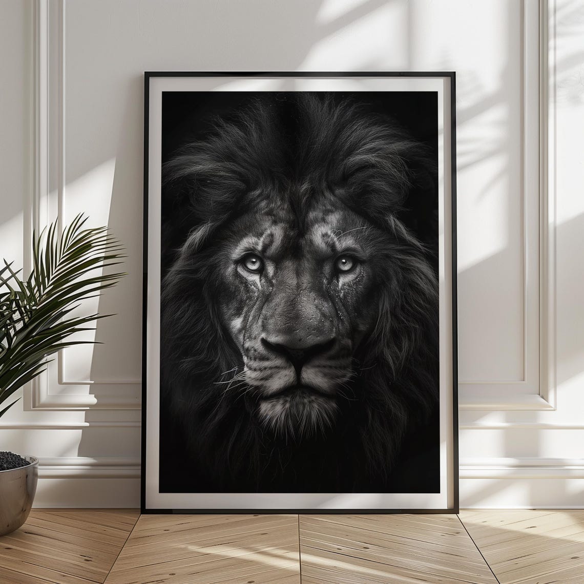 Majestic Lion Art Print Black And White Wildlife Poster