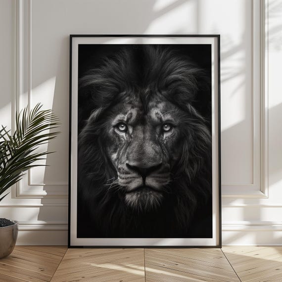 Majestic Lion Art Print Black And White Wildlife Poster