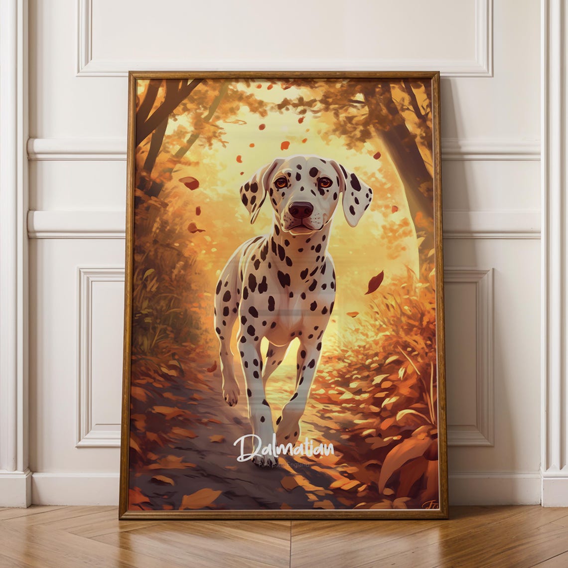 Dalmatian Dog In Golden Autumn Forest Cute Spotted Animal Poster