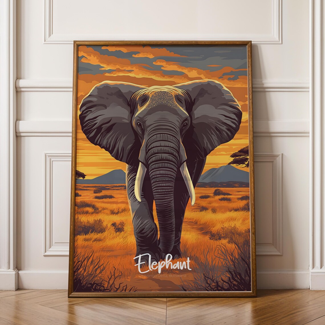 Elephant Safari Art Print, African Wildlife Illustration