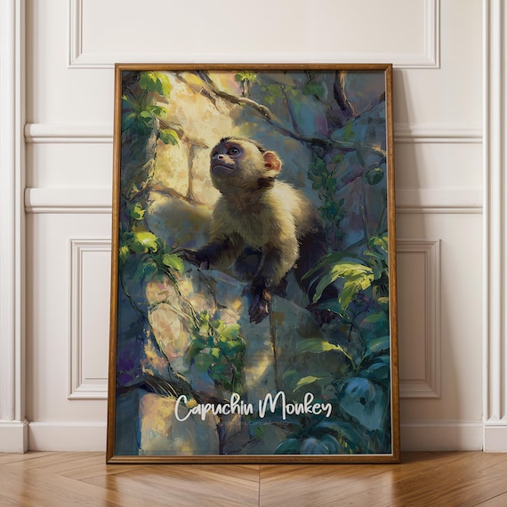 Capuchin Monkey Framed Poster Playful Jungle Nursery Wall Art