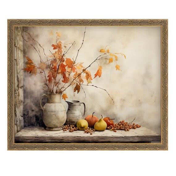 Autumn Still Life Fall Fruit Branches Vintage Botanical Kitchen Poster