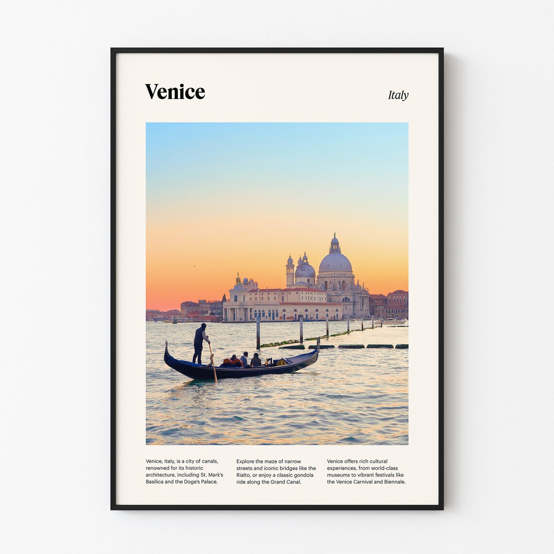 Venice Italy Grand Canal Gondola Sunset Basilica Travel Poster