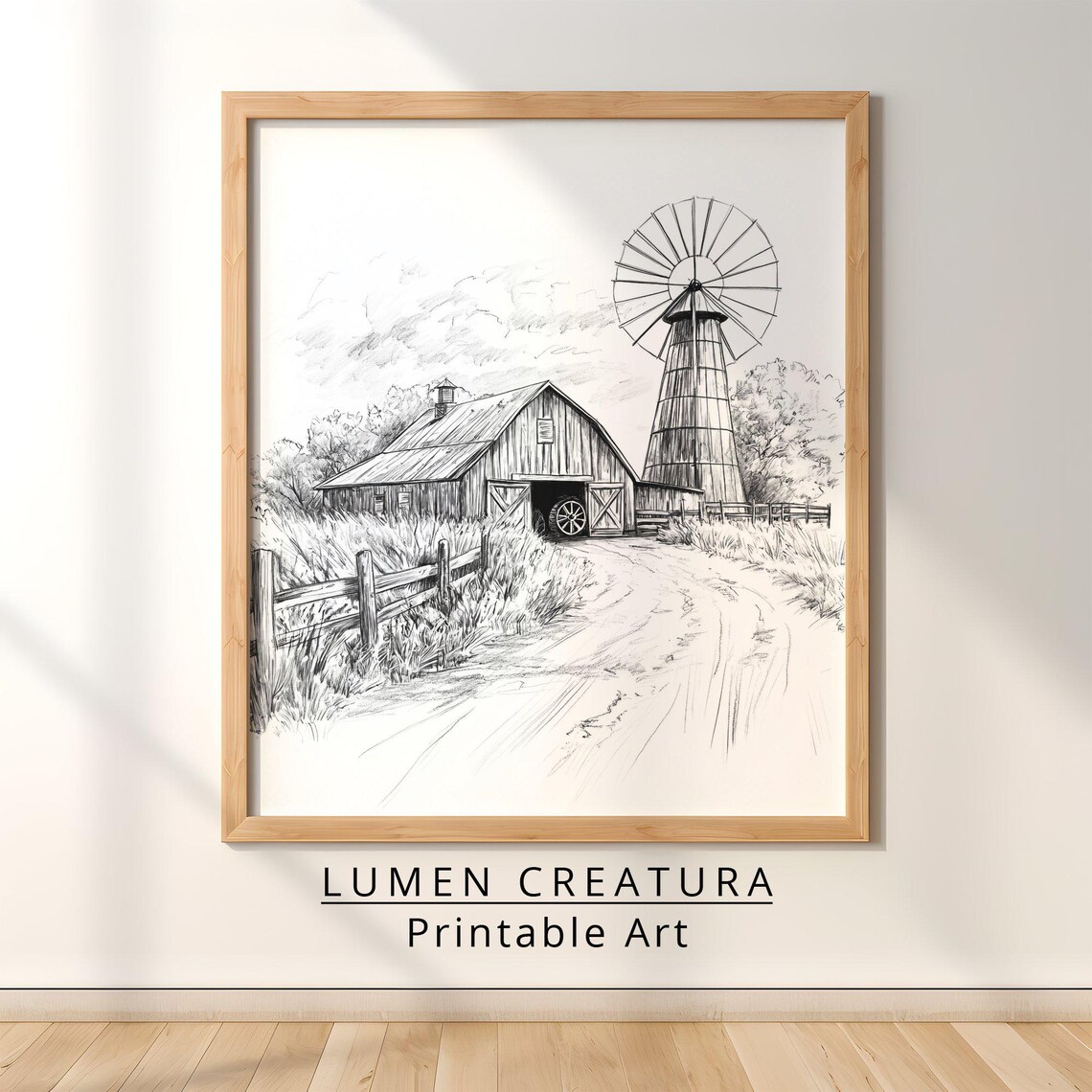 Rustic Barns Sketch, Western Vintage Farmhouse Art