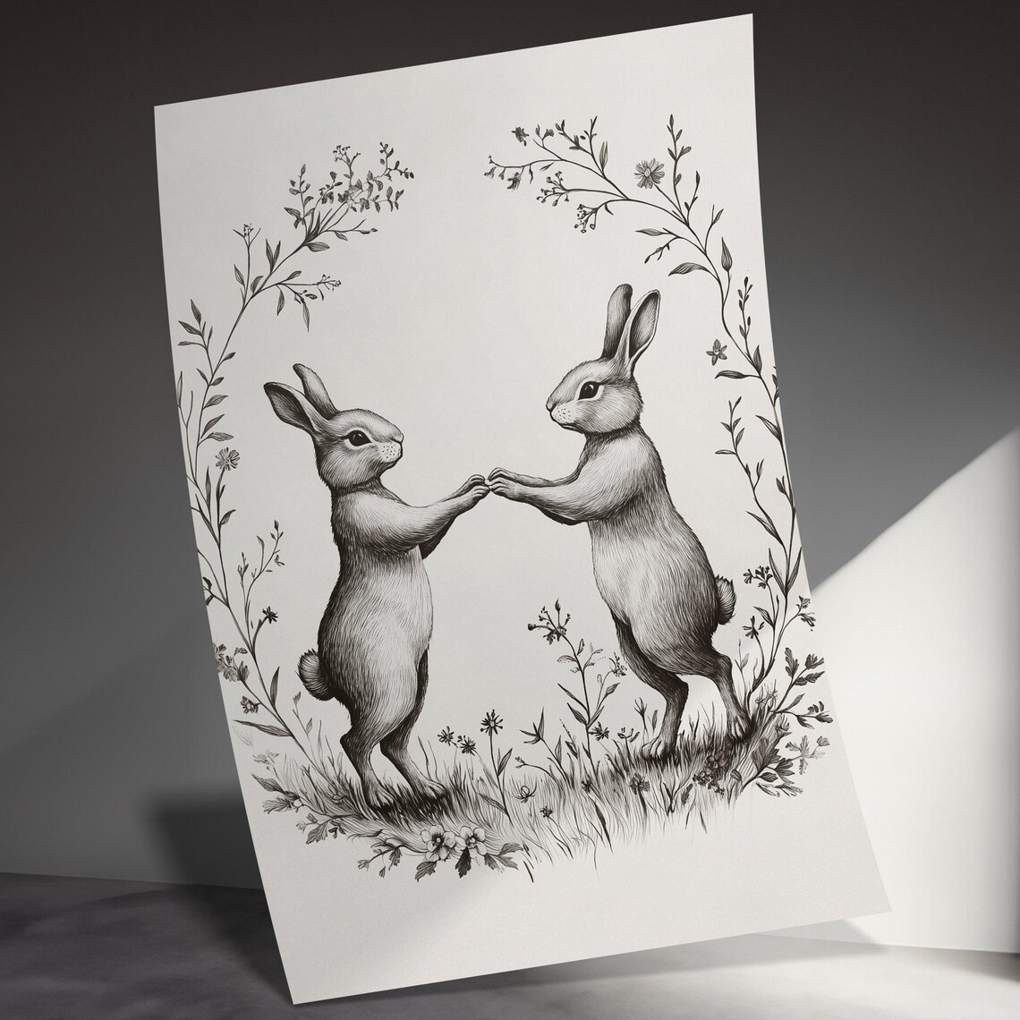 Spring Rabbit Bunny, Rustic Vintage Easter Print - Image 3