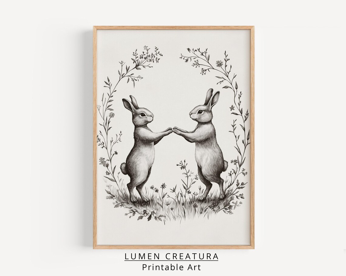 Spring Rabbit Bunny, Rustic Vintage Easter Print