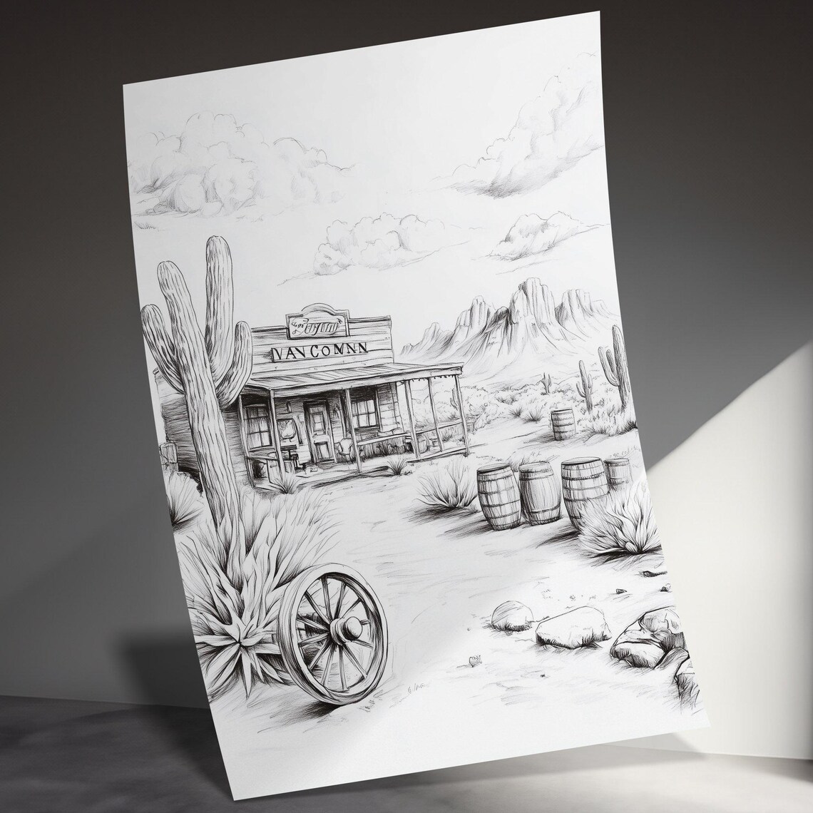 Western Landscape Sketch, Vintage Country Art Print - Image 4