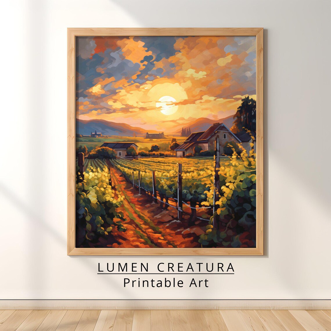 Spring Vineyard Painting, Vintage Sunset Art Print - Image 4
