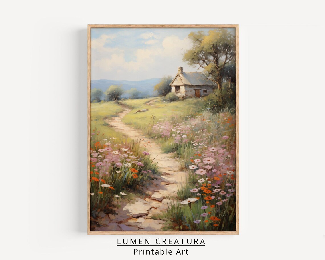 Spring Landscape Painting, Cottagecore Farmhouse Decor - Image 3