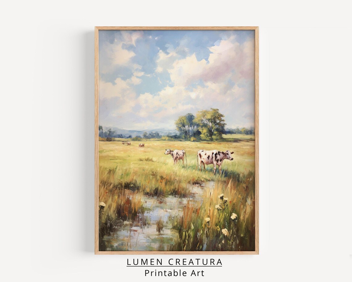 Field With Grazing, Vintage French Countryside Art Print