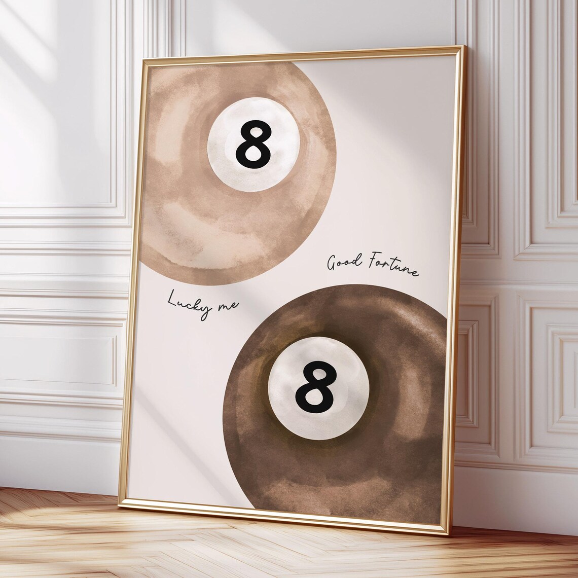 Lucky Me Good Fortune Watercolor Eight Ball Pool Game Retro Poster