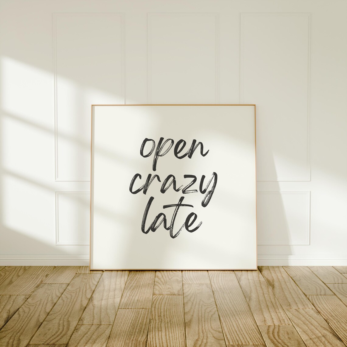 Open Crazy Late Nursery Quote, Black and White Art Print - Image 2
