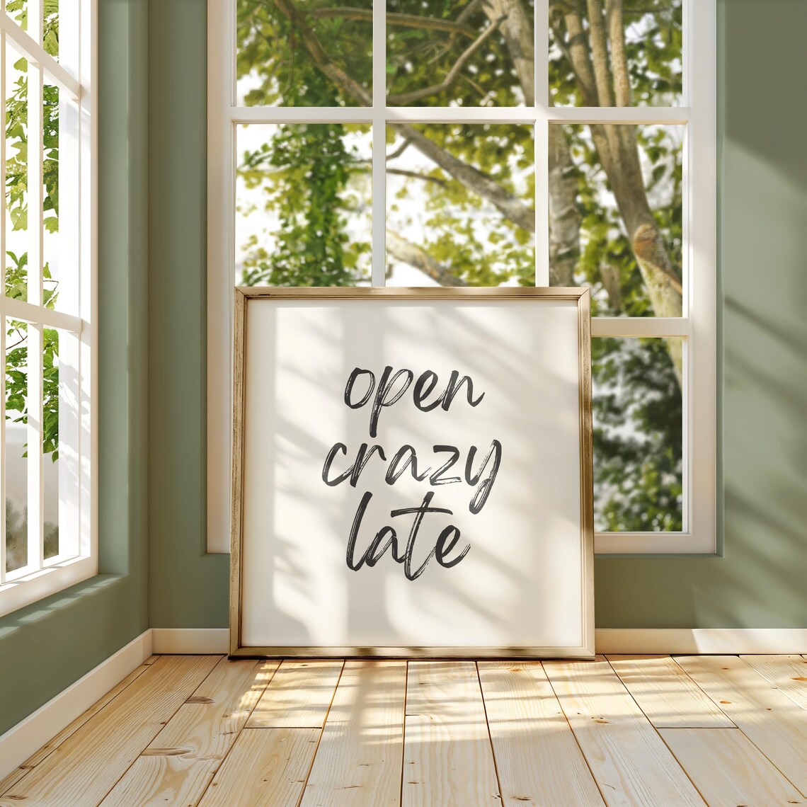 Open Crazy Late Nursery Quote, Black and White Art Print - Image 3