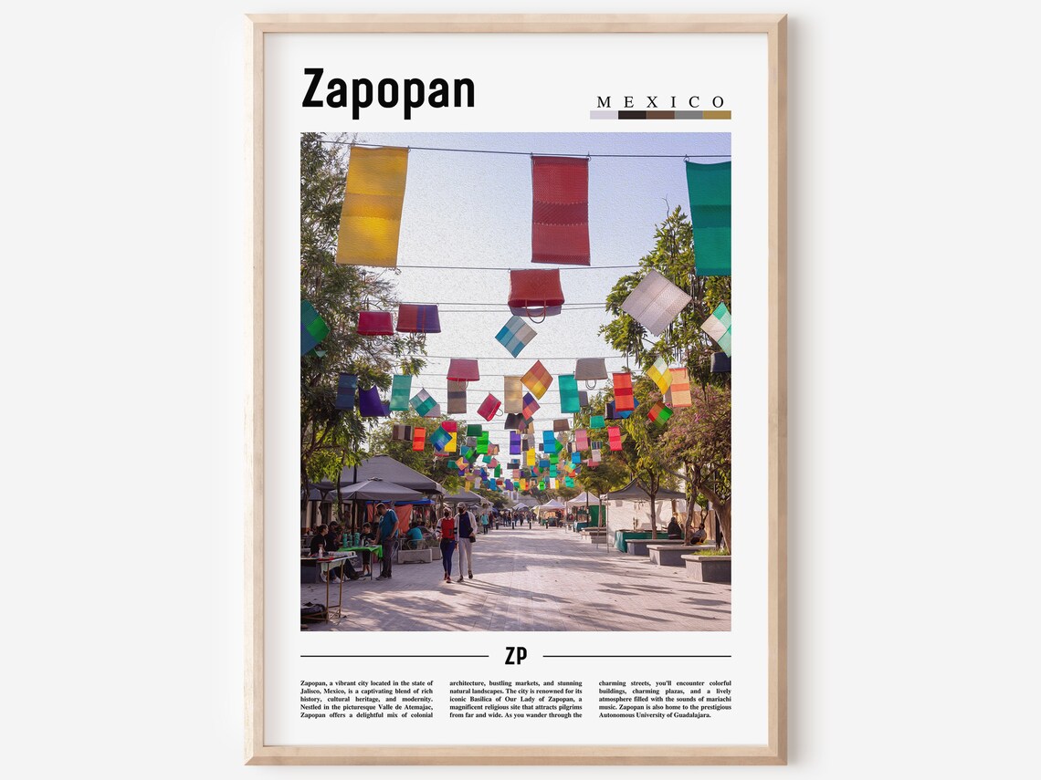 Zapopan Mexico Colorful Banners Street Festival Travel Poster