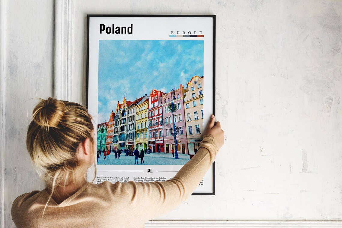 Poland Colorful Old Town Street Europe Travel Poster PL Edition - Image 2
