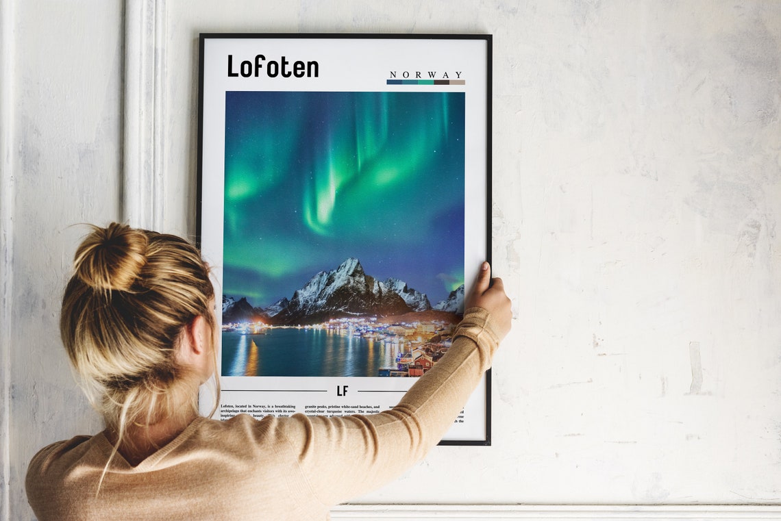 Lofoten Norway Aurora Borealis Northern Lights Peaks Night Poster - Image 2