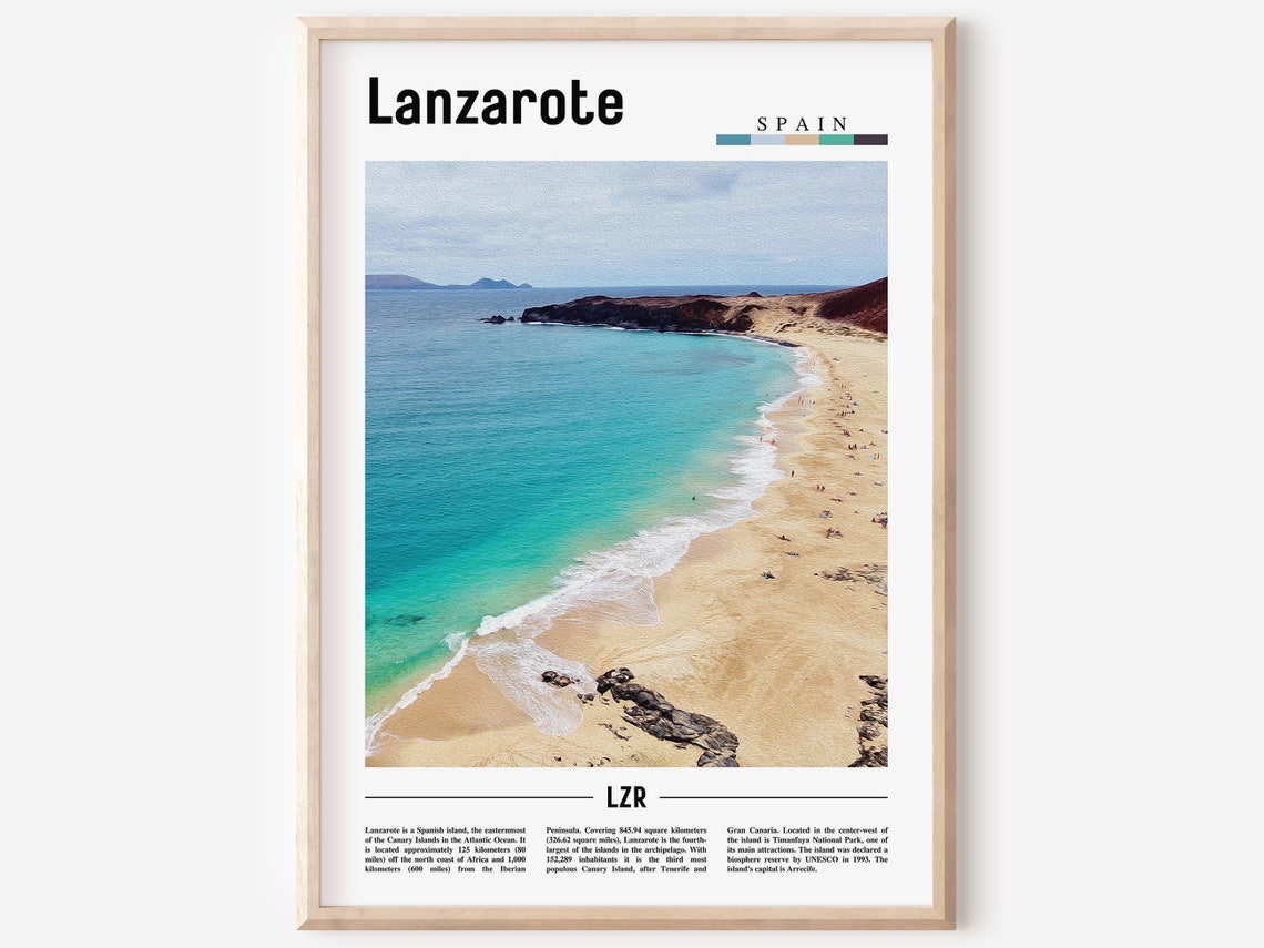 Lanzarote Spain Turquoise Beach Island Coastline Travel Poster