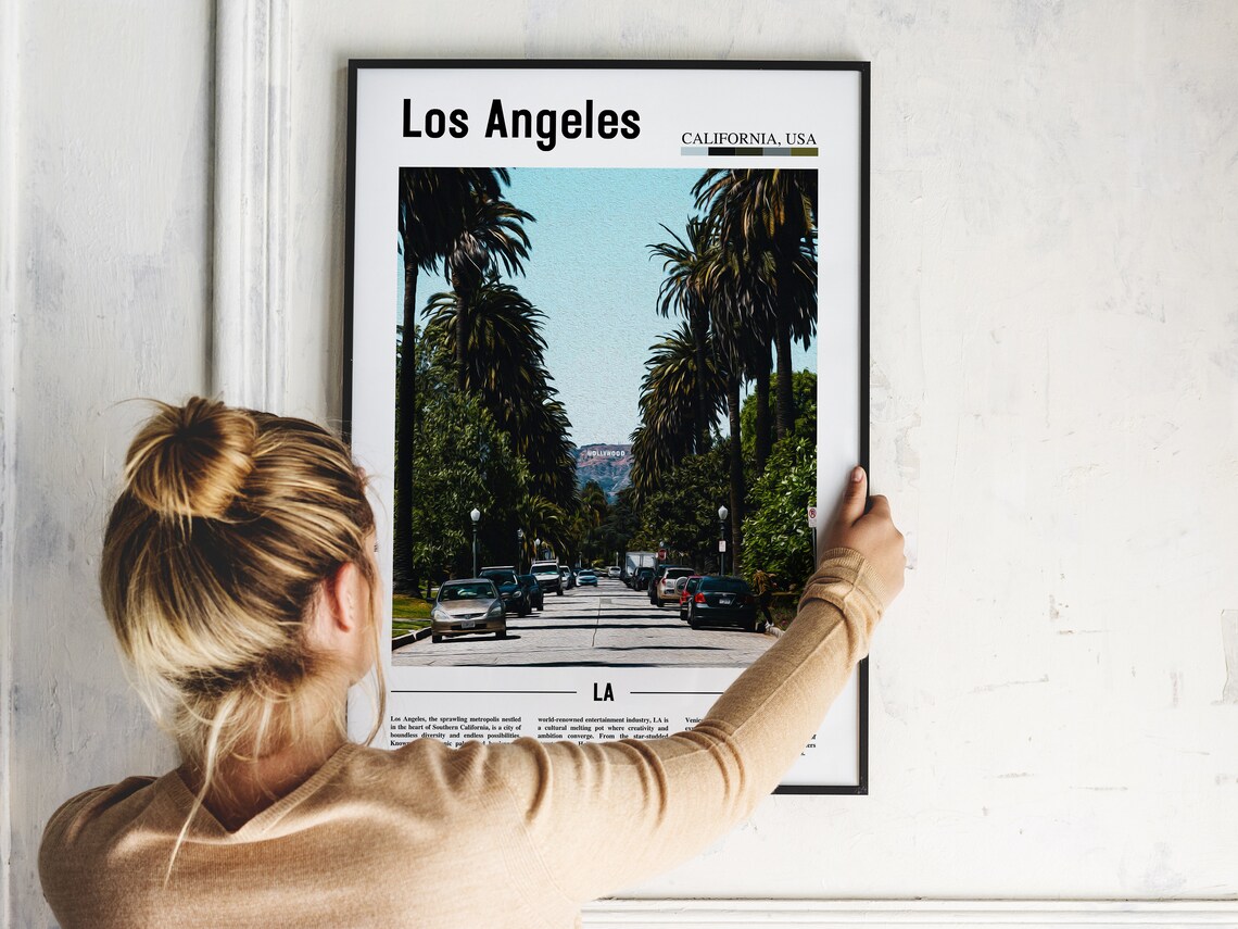 Los Angeles California Palm Lined Street Hollywood Sign Photo Poster - Image 2