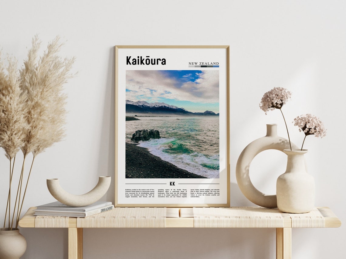 Kaikura Poster Kaikura Print Kaikura Wall Art Minimal Travel Print Travel Destination Oil Painting Poster - Image 3