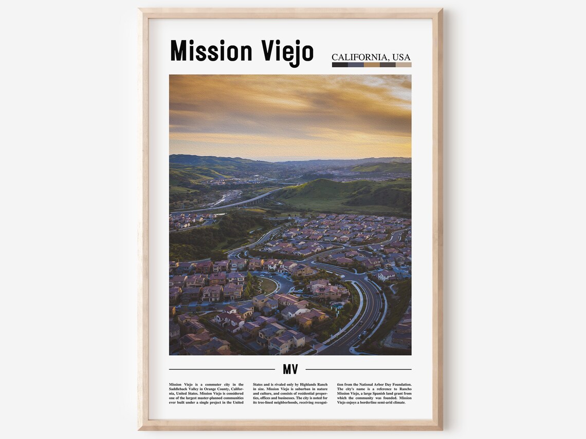 Mission Viejo California Suburb Aerial Sunset Homes Hills Travel Poster