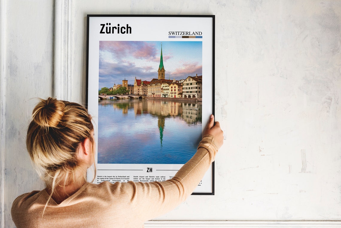Zurich Switzerland Limmat River Fraumunster Church Sunset Poster - Image 2