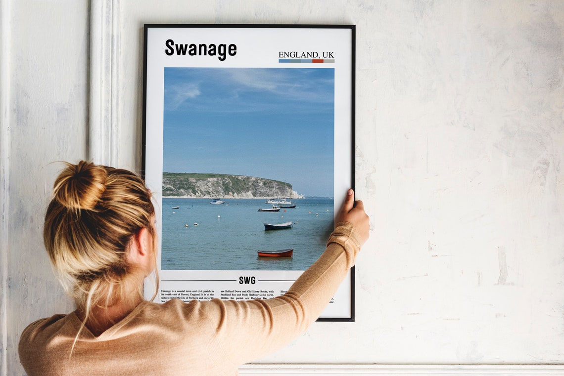Swanage England Coastal Bay Boats Chalk Cliffs Travel Poster - Image 2